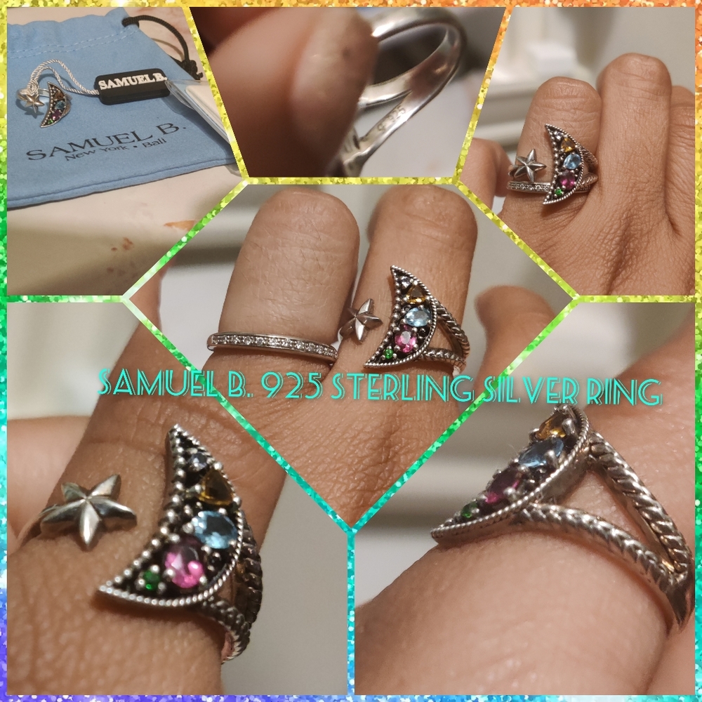 Samuel B.Silver 0.52 ct. tw. Gemstone Moon & Star Ring